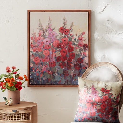 Melrose Framed Hollyhock Floral Canvas Art 29"H, Red/Pink/Beige