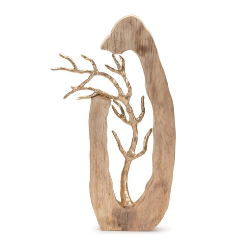 Melrose Mango Wood/Metal Tree Disc Sculpture 20"H, Brown/Gold - 92253DS