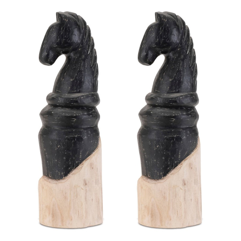 Melrose Mango Wood Knight Chess Piece Sculpture, Set of 2, Black/Beige