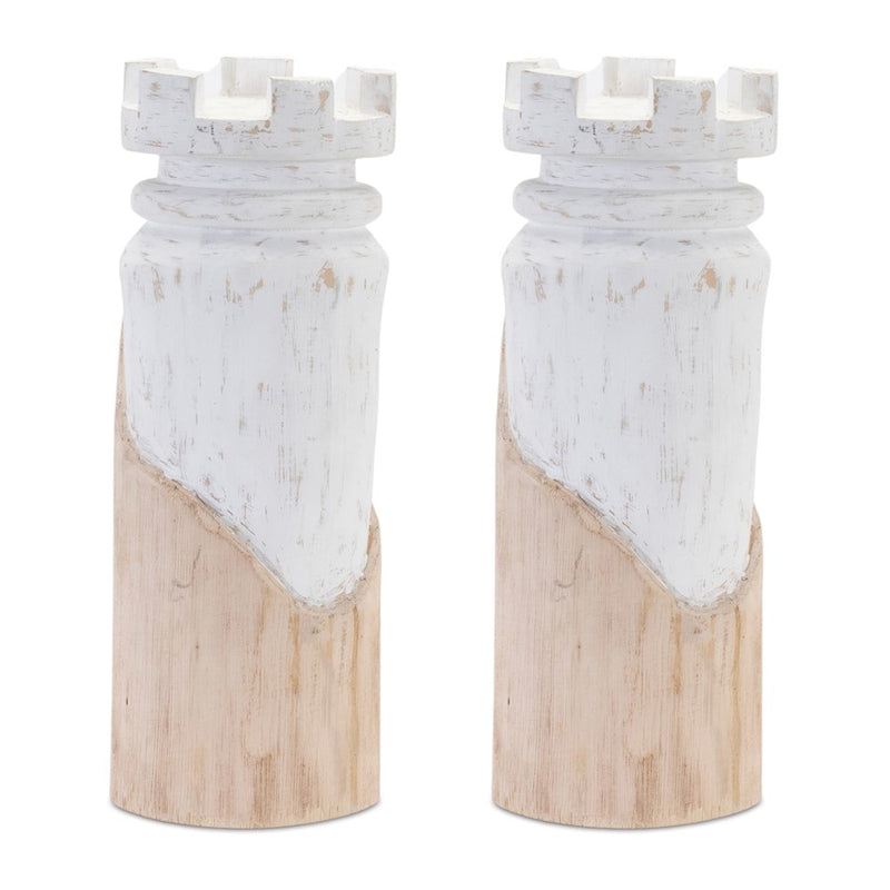 Melrose International Mango Wood Chess Piece, Set of 2, White/Brown