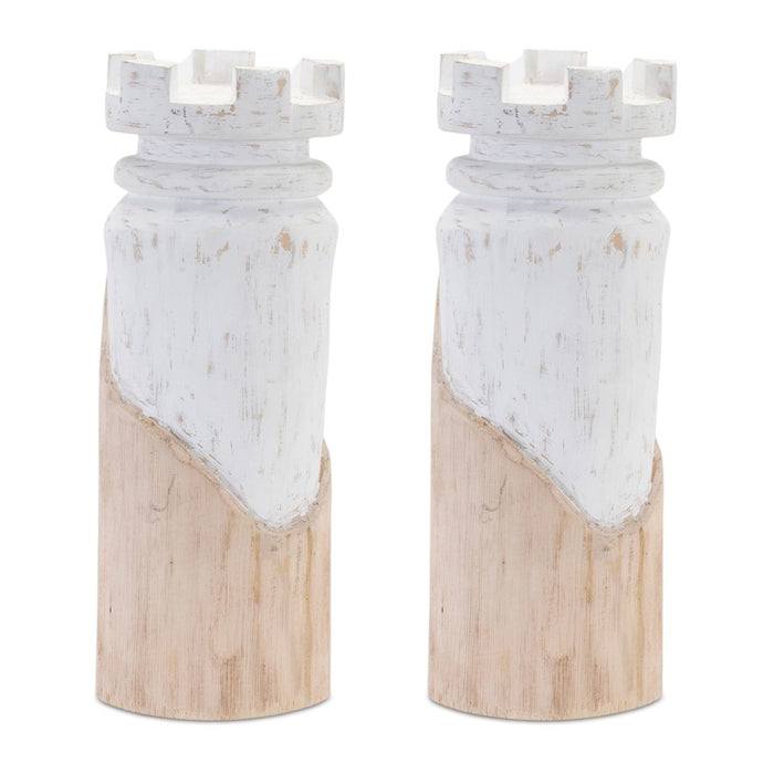 Melrose International Mango Wood Chess Piece, Set of 2, White/Brown