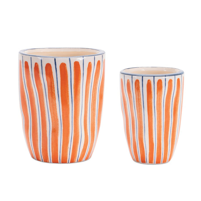 Melrose International Wavy Stripe Planter, Set of 6, Orange/Blue - 92261DS