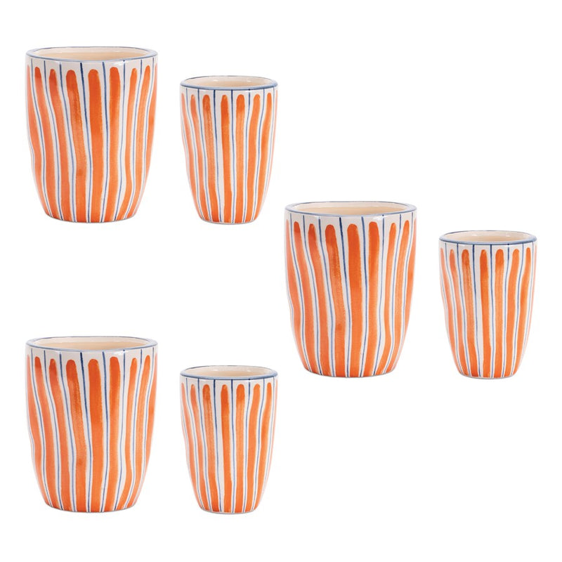 Melrose International Wavy Stripe Planter, Set of 6, Orange/Blue