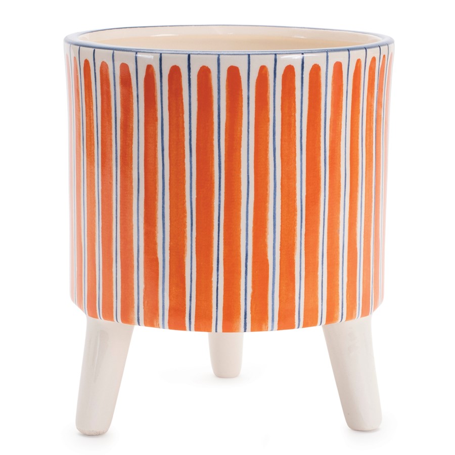 Melrose International Footed Stripe Planter, Set of 2, Orange/Blue - 92262DS