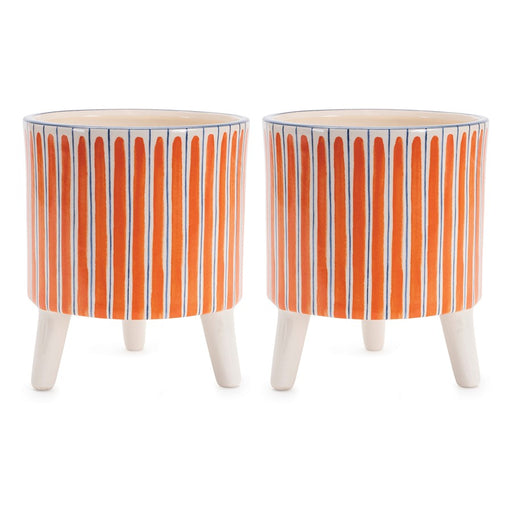 Melrose International Footed Stripe Planter, Set of 2, Orange/Blue