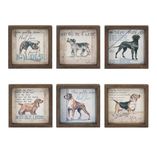Melrose Framed Dog Sentiment Print, Set of 6, Brown/White/Blue - 92263DS