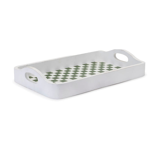 Melrose International Checkered Wood Tray 16.5"L, Green/White - 92281DS