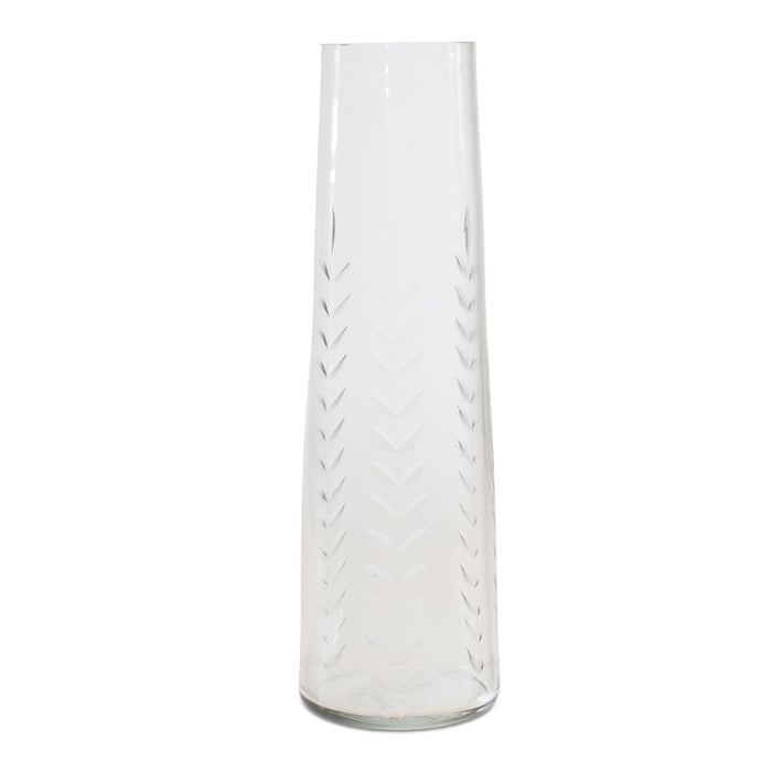 Melrose International Etched Soda Lime Glass Vase 9"H, CleaRed - 92282DS