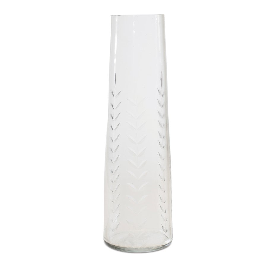 Melrose International Etched Soda Lime Glass Vase 9"H, CleaRed - 92282DS