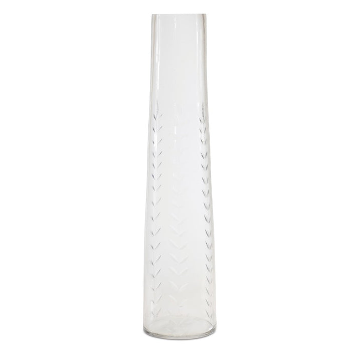 Melrose International Etched Soda Lime Glass Vase 11.5"H, CleaRed - 92283DS