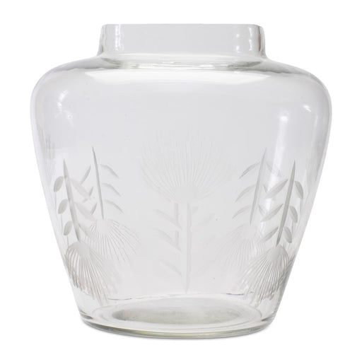 Melrose International Etched Soda Lime Glass Urn Vase 6.5"D, Grey - 92288DS
