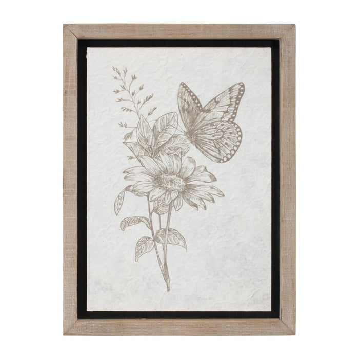Melrose Int. Framed Floral Insect Print, Set of 3, Beige/White