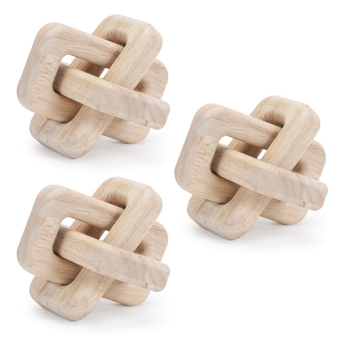 Melrose International Oak Wood Square Link Decor, Set of 3, Beige