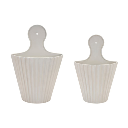 Melrose International Ribbed Metal Wall Pocket, Set of 2, White - 92311DS