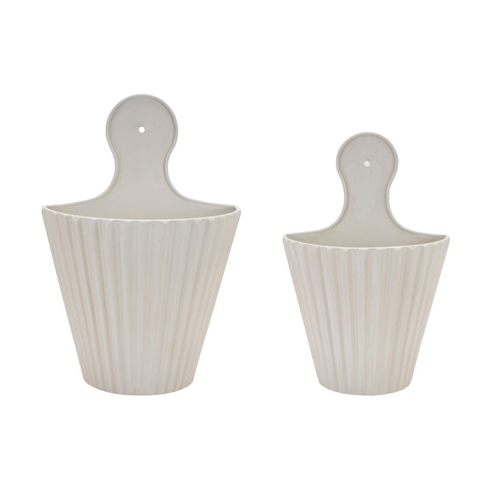 Melrose International Ribbed Metal Wall Pocket, Set of 2, White - 92311DS