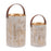 Melrose Abstract Cut Metal Candle Lantern, Set of 2, White/Gold - 92327DS