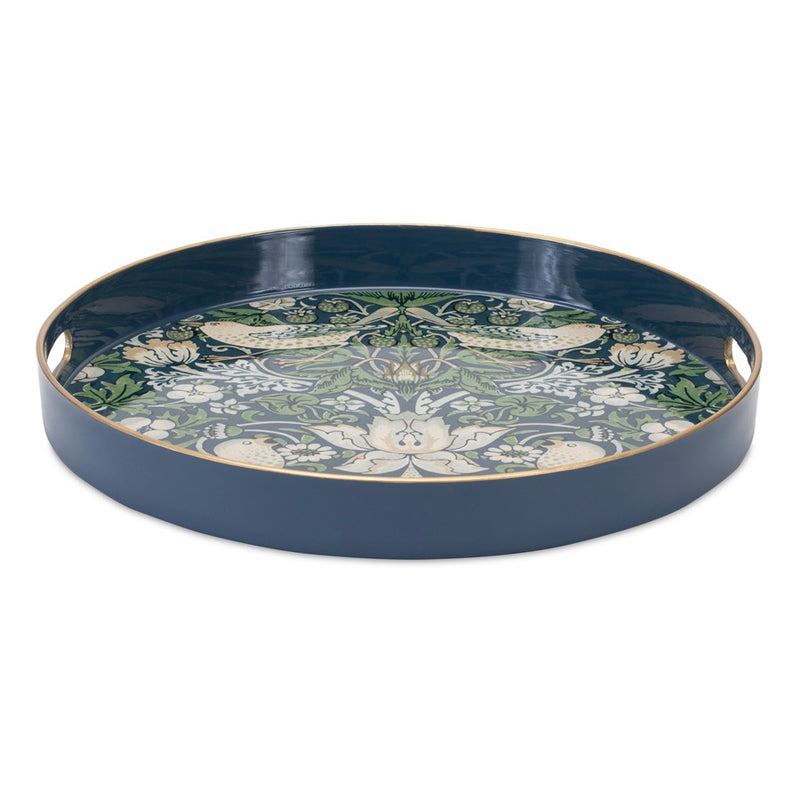 Melrose Round William Morris Tray 13.5"D, Blue/Beige/Green - 92333DS