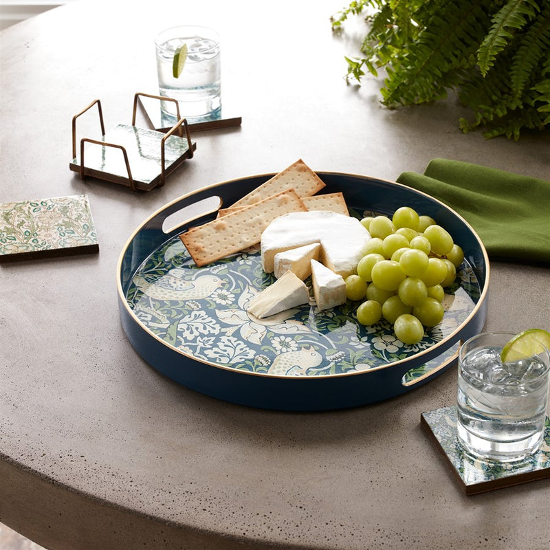 Melrose Round William Morris Tray 13.5"D, Blue/Beige/Green