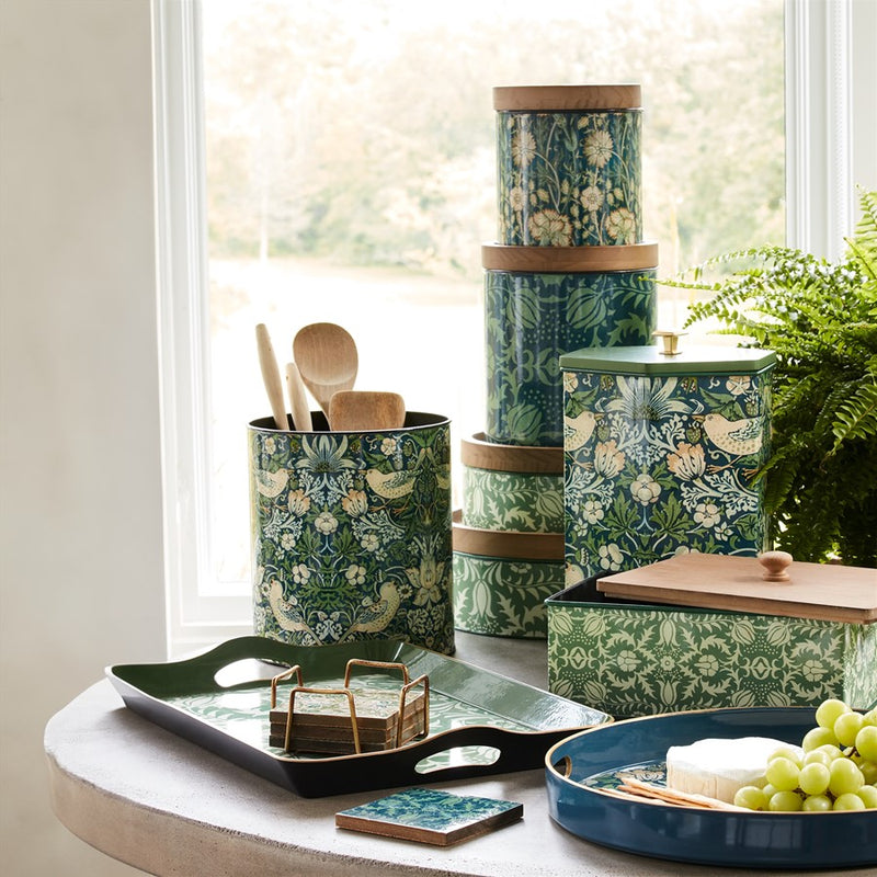 Melrose Rnd William Morris Tray 13.5"D, Blue/Beige/Green