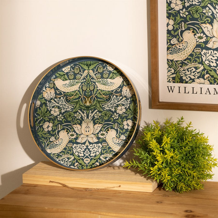 Melrose Round William Morris Tray 13.5"D, Blue/Beige/Green