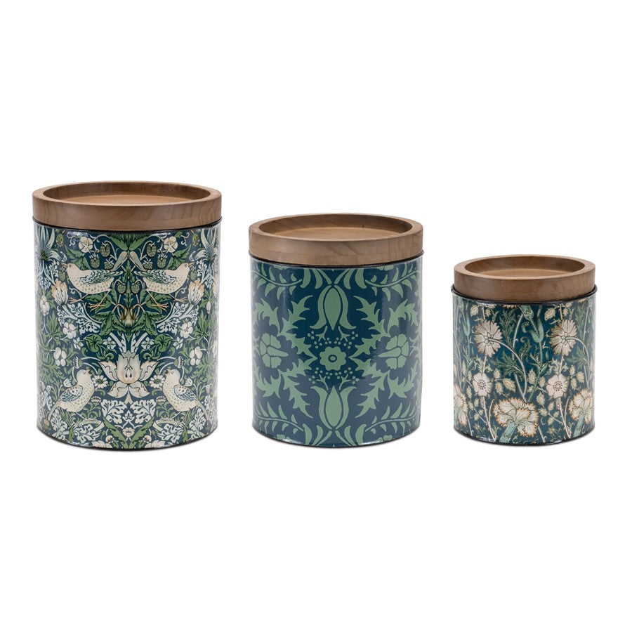 Melrose Round William Morris Canister, Set of 3, Green/Beige - 92337DS