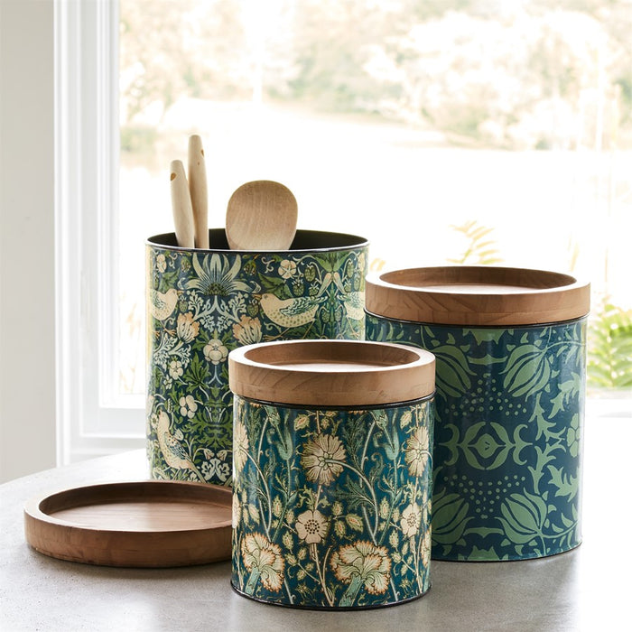 Melrose Round William Morris Canister, Set of 3, Green/Beige
