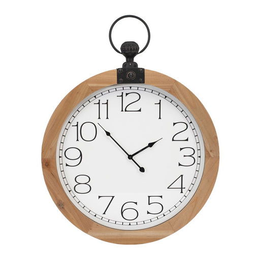 Melrose Round Wood Wall Clock Under Glass 23.75"D, Brown/White/Black - 92353DS