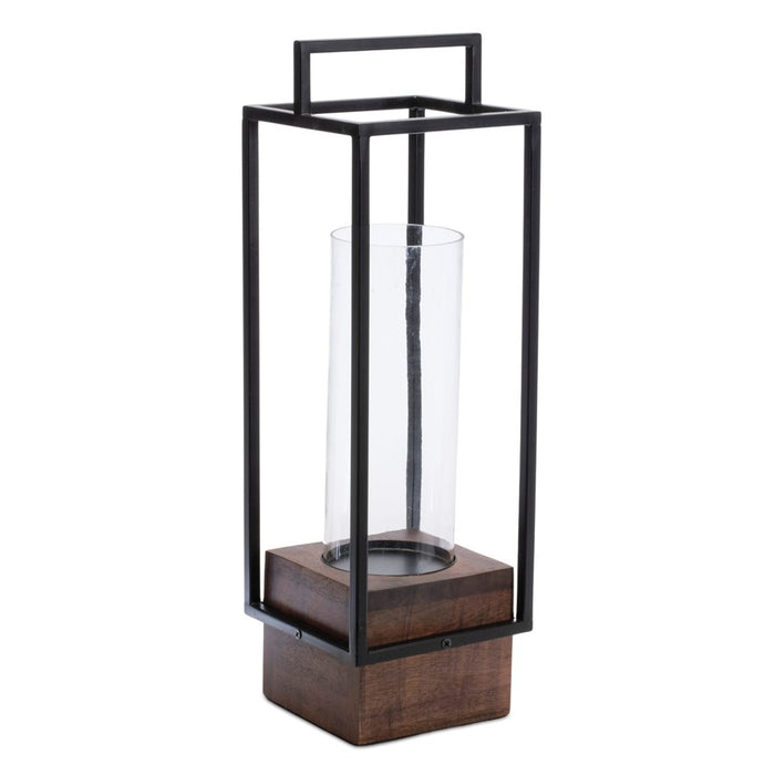 Melrose International Wood Candle Holder/Iron Frame 20"H, Black/ Brown - 92356DS