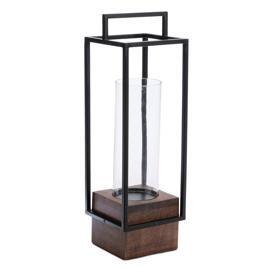 Melrose International Wood Candle Holder/Iron Frame 20"H, Black/ Brown - 92356DS