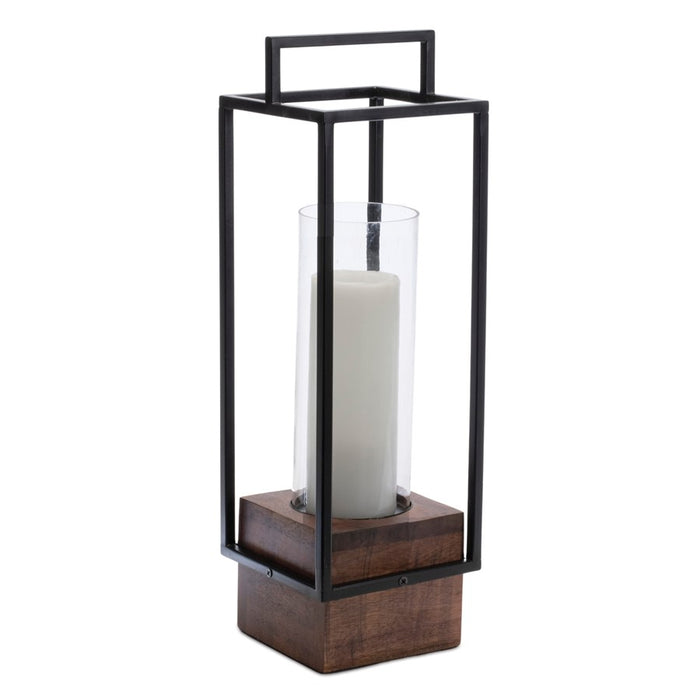 Melrose International Wood Candle Holder/Iron Frame 20"H, Black/ Brown