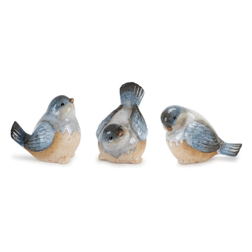 Melrose Ceramic Bird Figurines/Unglazed Accents, Set of 3, Blue/Beige - 92357DS