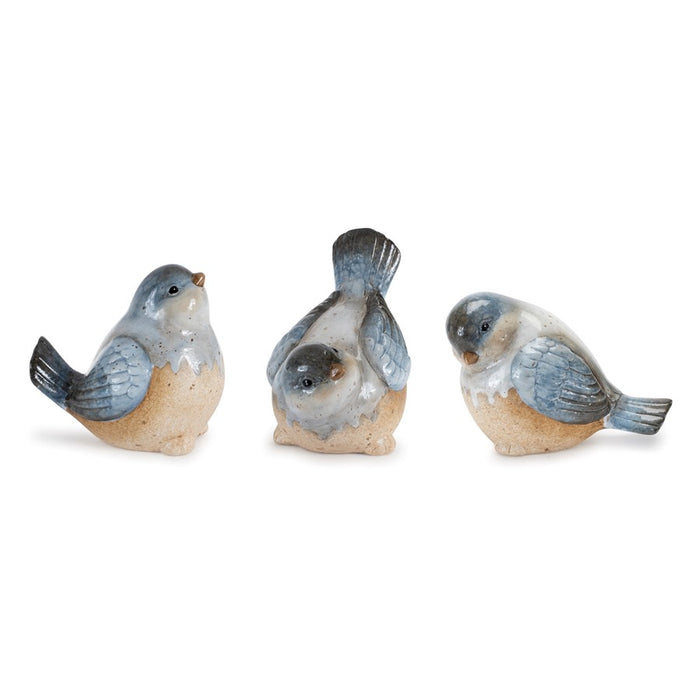 Melrose Ceramic Bird Figurines/Unglazed Accents, Set of 3, Blue/Beige - 92357DS