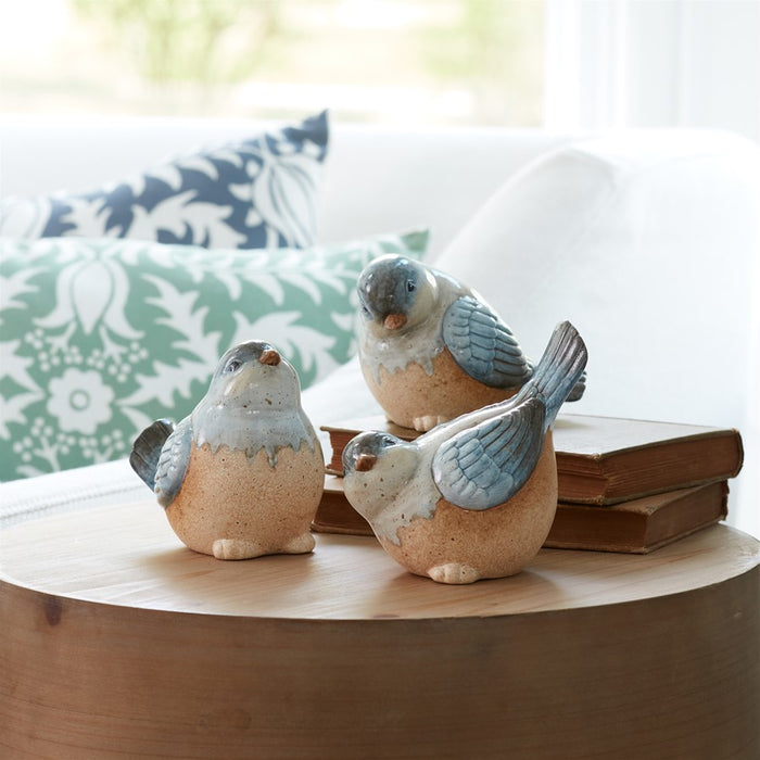 Melrose Ceramic Bird Figurines/Unglazed Accents (Set of 3), Blue/Beige