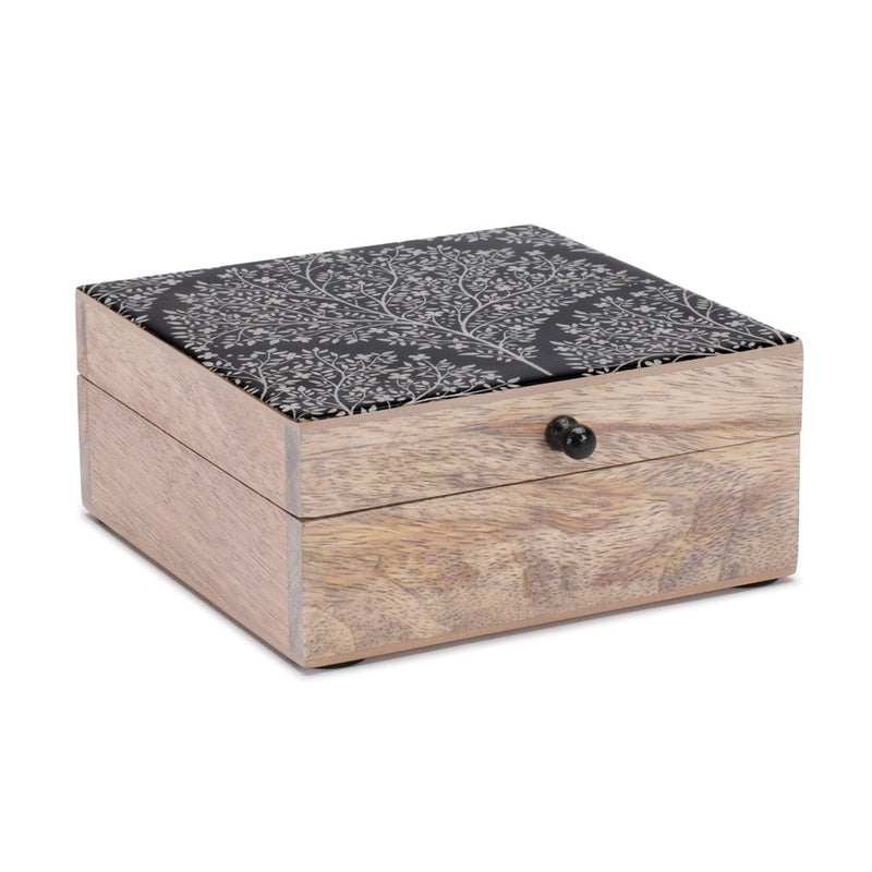 Melrose Mango Wood Box/Art Deco Lid 6.5"W, Black/White/Beige - 92359DS