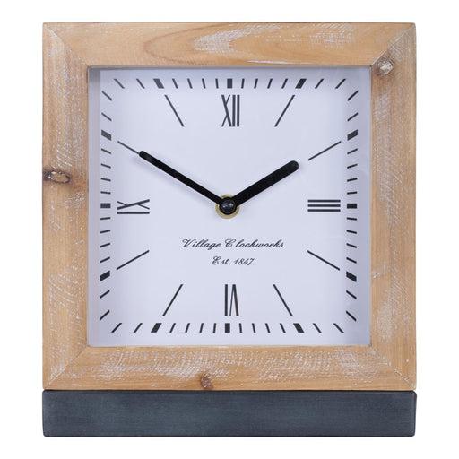 Melrose Square Fir Wood Clock Under Glass 9"H, Brown/Grey/White - 92374DS