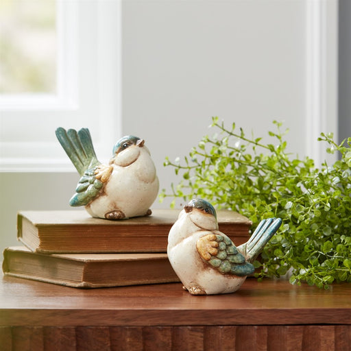 Melrose International Terra Cotta Bird Figurine, Set of 6, Blue/Beige