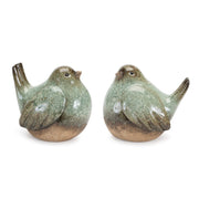 Melrose Ceramic Bird Figurines/Unglazed Accents/Set of 4, Green/Brown - 92382DS