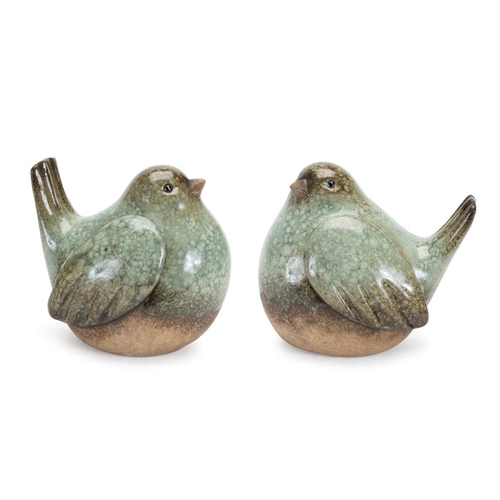 Melrose Ceramic Bird Figurines/Unglazed Accents, Set of 4, Green/Brown - 92382DS