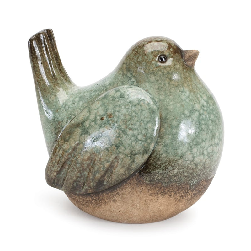 Melrose Ceramic Bird Figurines/Unglazed Accents/Set of 4, Green/Brown