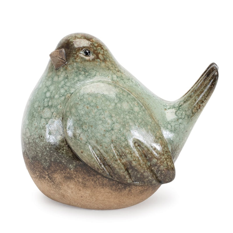 Melrose Ceramic Bird Figurines/Unglazed Accents/Set of 4, Green/Brown