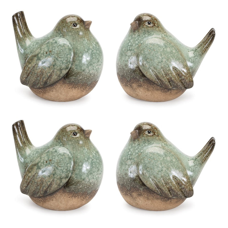 Melrose Ceramic Bird Figurines/Unglazed Accents/Set of 4, Green/Brown