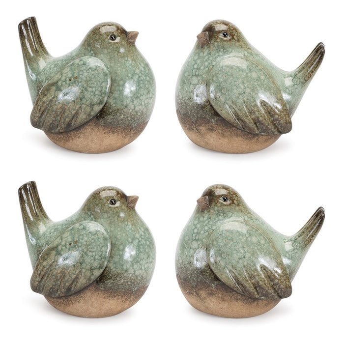 Melrose Ceramic Bird Figurines/Unglazed Accents/Set of 4, Green/Brown