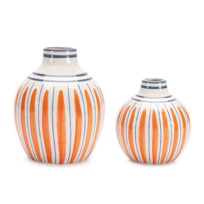Melrose International Multi-Striped Stone Vase, Set of 2, Orange/Blue - 92400DS