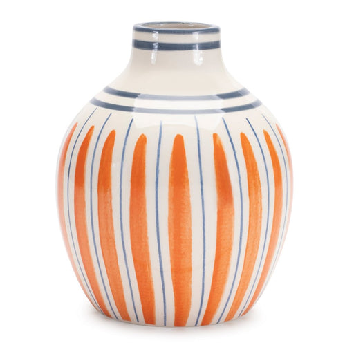 Melrose International Multi-Striped Stone Vase, Set of 2, Orange/Blue