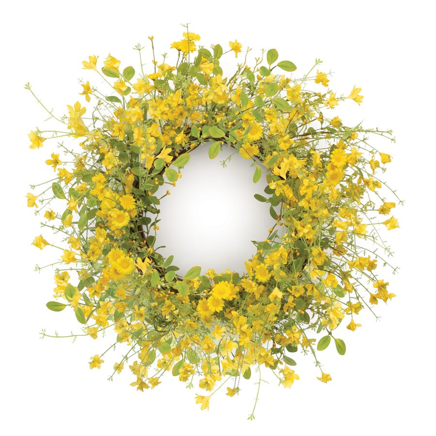Melrose International Mixed Daisy Floral Wreath 20"D, Yellow/Green - 92404DS