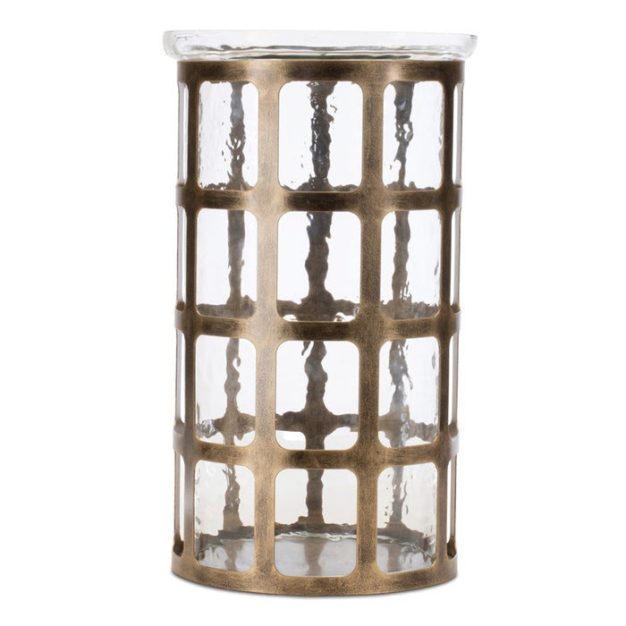 Melrose Wavy Glass Candle Holder/Distressed Metal Frame 12.25"H, Gold - 92428DS