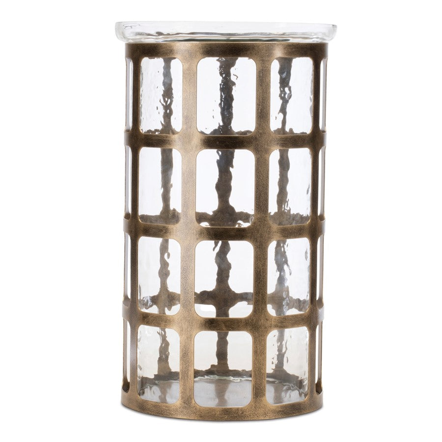 Melrose Wavy Glass Candle Holder/Distressed Metal Frame 12.25"H, Gold - 92428DS