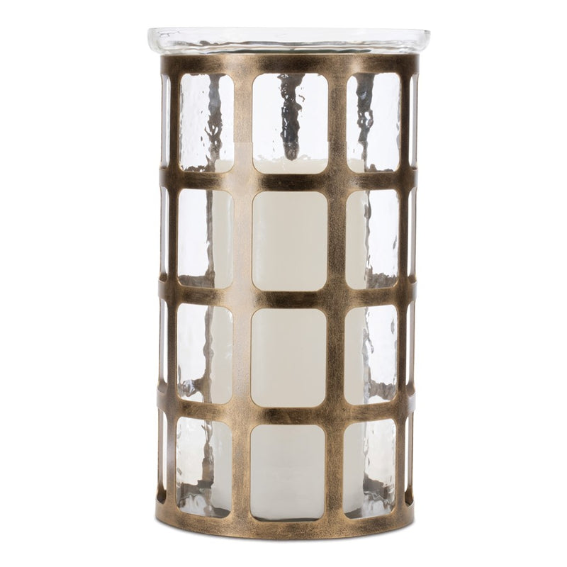 Melrose Wavy Glass Candle Holder/Distressed Metal Frame 12.25"H, Gold
