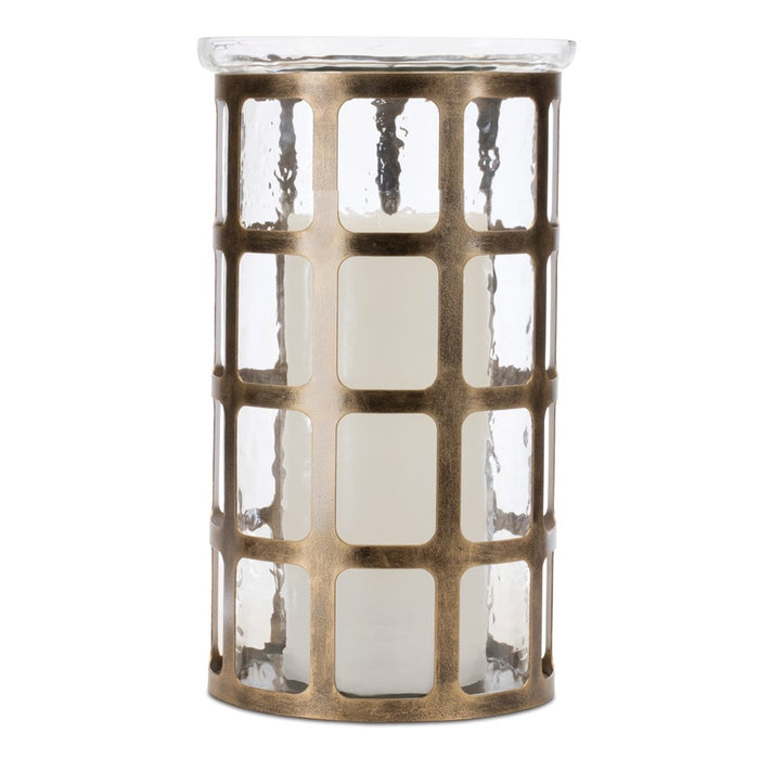 Melrose Wavy Glass Candle Holder/Distressed Metal Frame 12.25"H, Gold