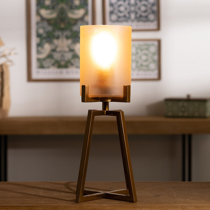 Melrose Modern Glass Table Lamp/Tapered Metal Stand 21"H, Gold